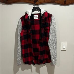 Hollister Red and Black Plaid Jacket with Gray Accents